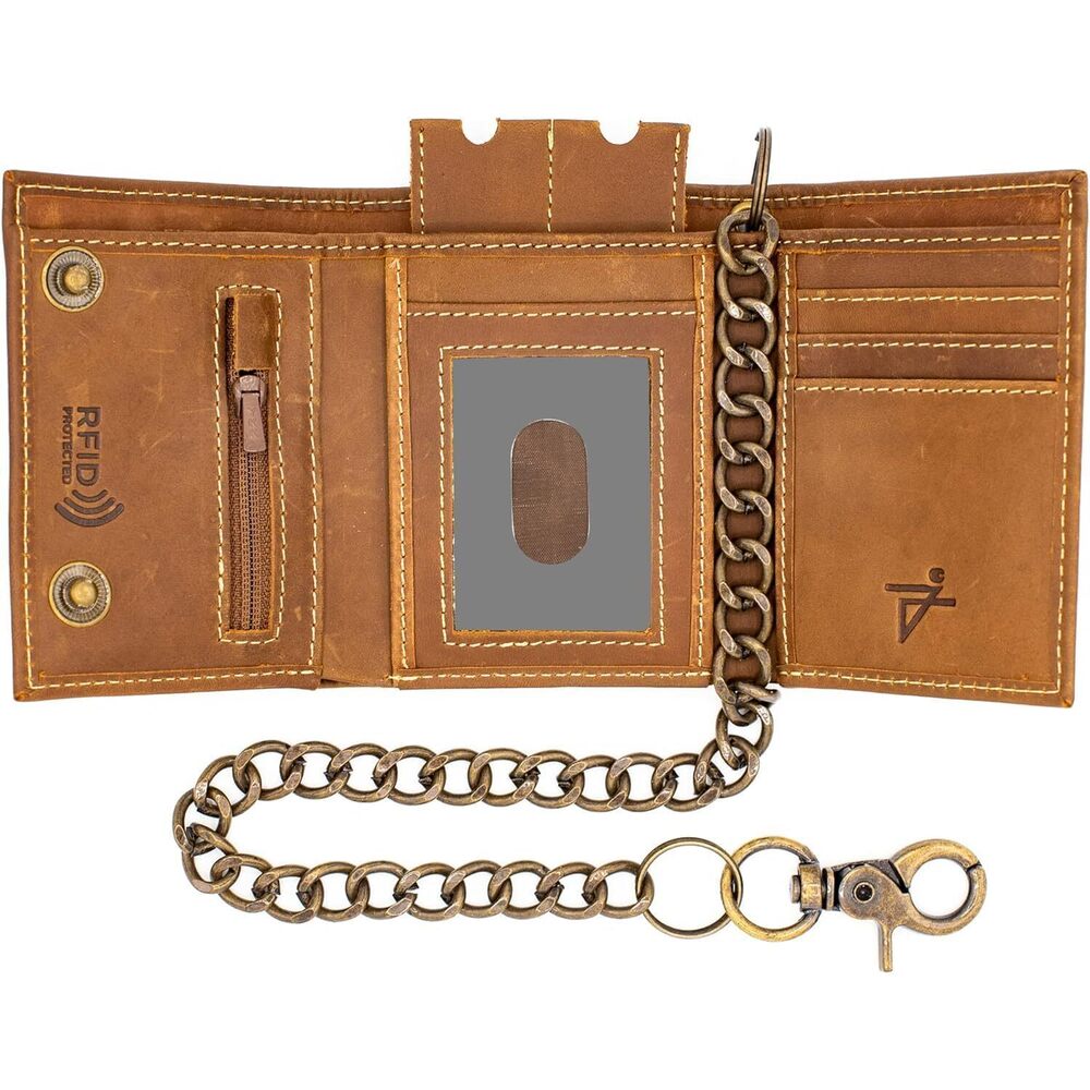 2252 Chain Wallets Biker Chains Top-Grain Cow Leather Trifold Wallet